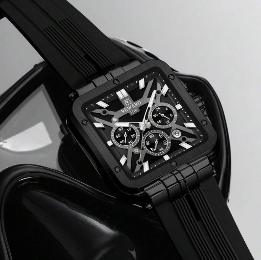 REWARD RD833569M Men's Skeleton Chronograph Watch — All Black Edition