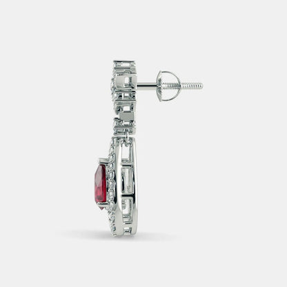 RED RUBY DIAMOND EARRING - 925 SILVER