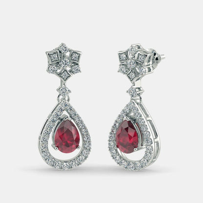 RED RUBY DIAMOND EARRING - 925 SILVER