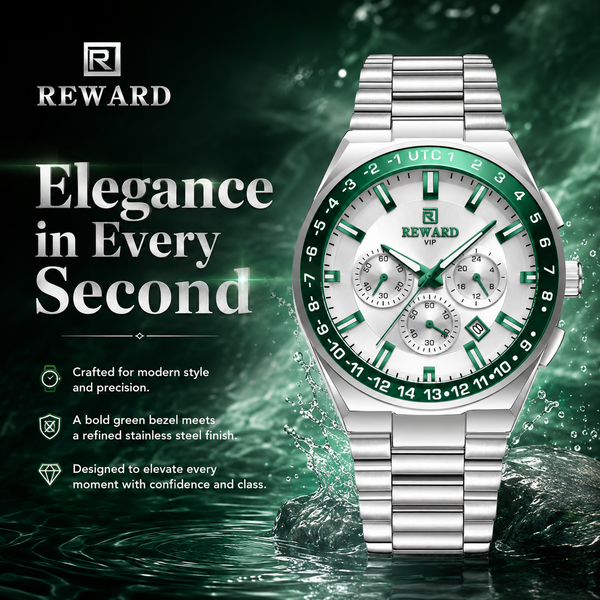 REWARD VIP Stainless Steel GMT Chronograph Watch for Men