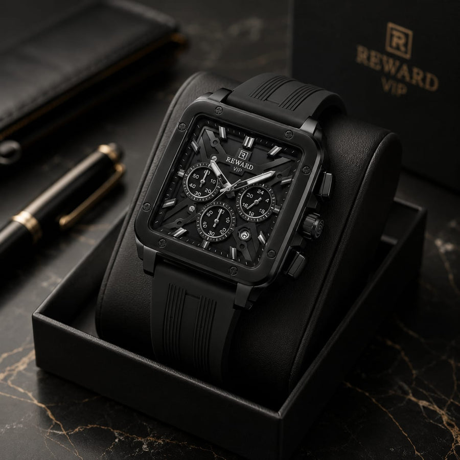 REWARD RD833569M Men's Skeleton Chronograph Watch — All Black Edition