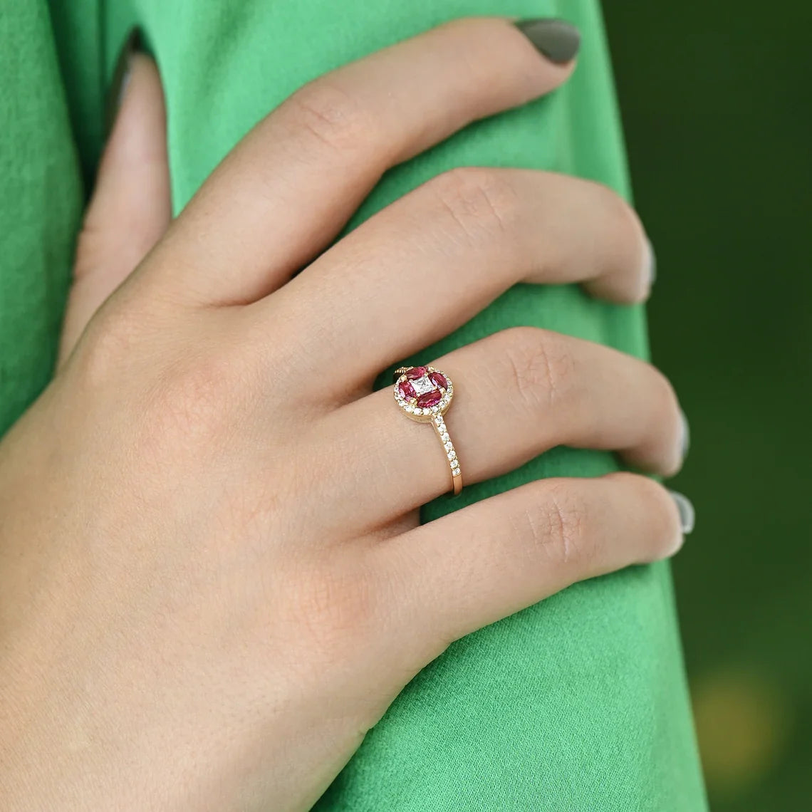 Gold Ruby Flower Petals Ring | 925 SILVER
