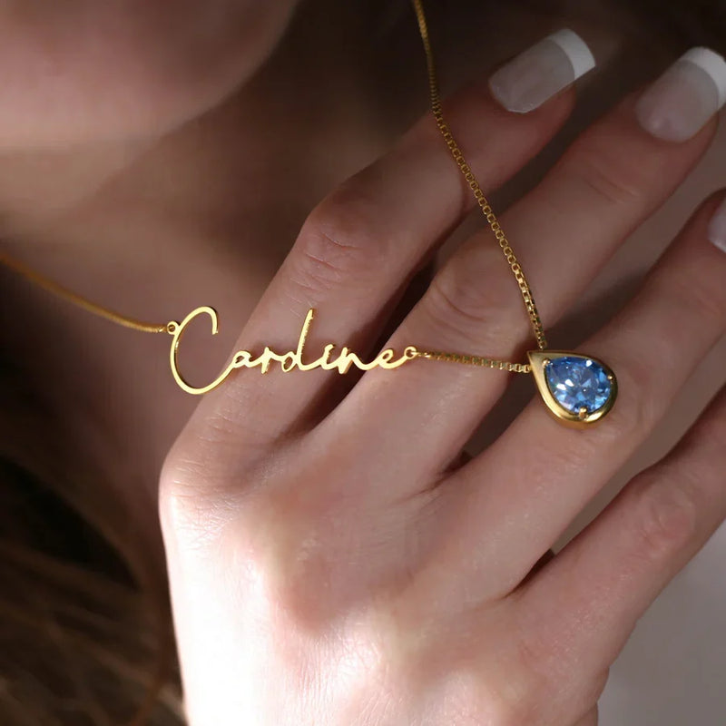 Custom Birthstone Name Necklace detail view