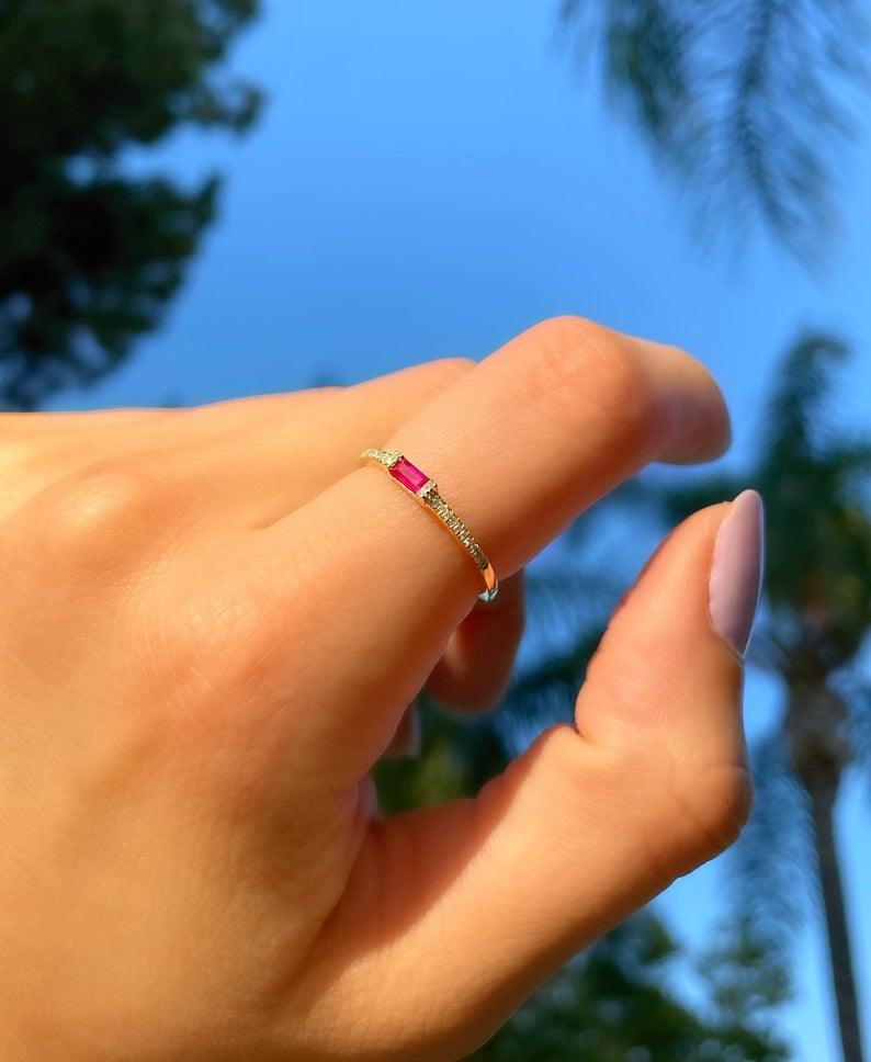Minimal Rectangle Ruby Ring detail view