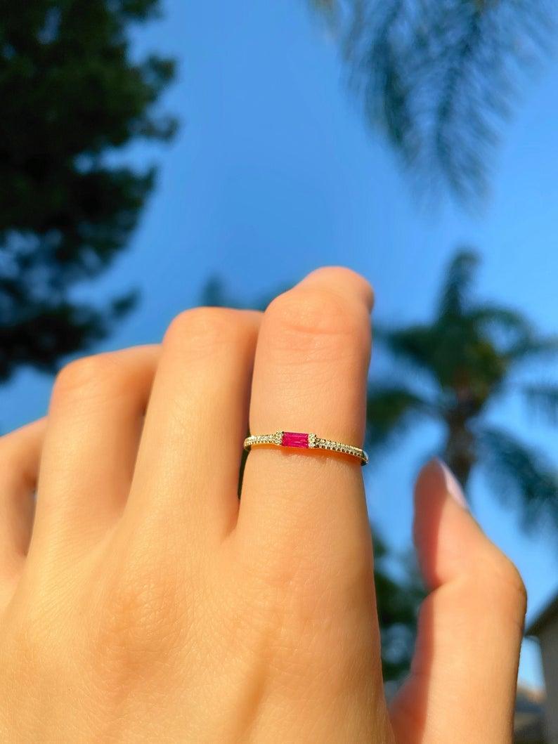 Minimal Rectangle Ruby Ring