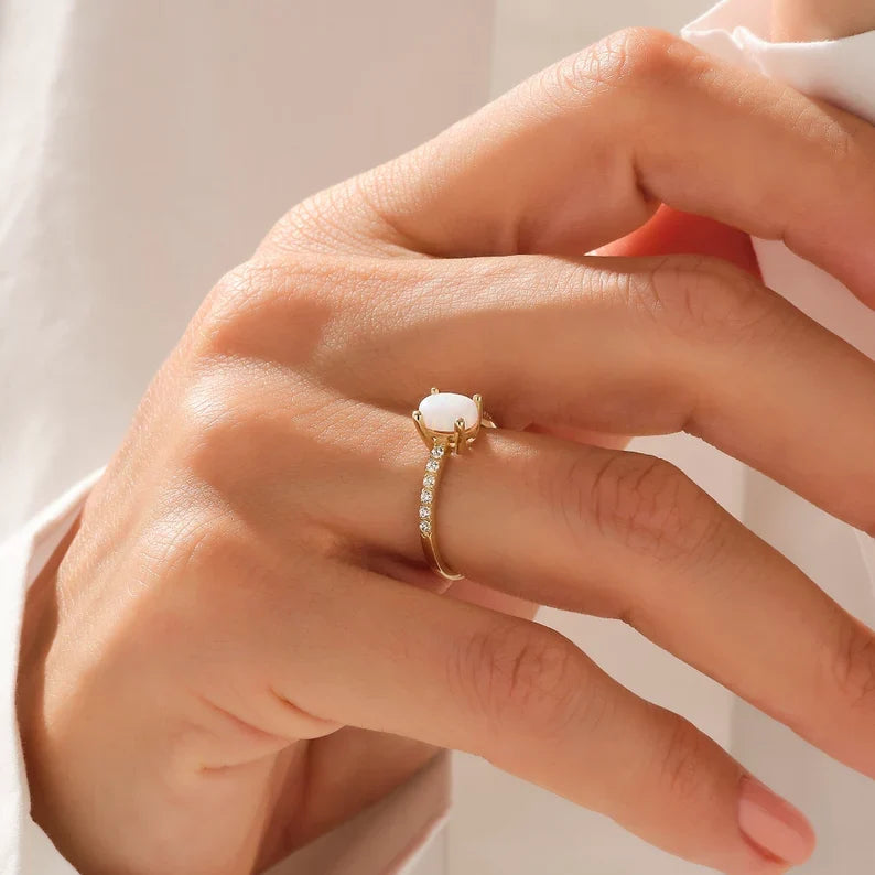 Oval Opal Solitaire Ring | 925 SILVER