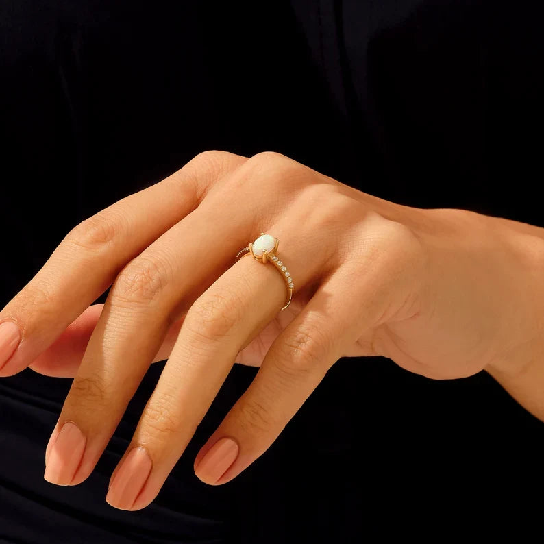 Oval Opal Solitaire Ring | 925 SILVER