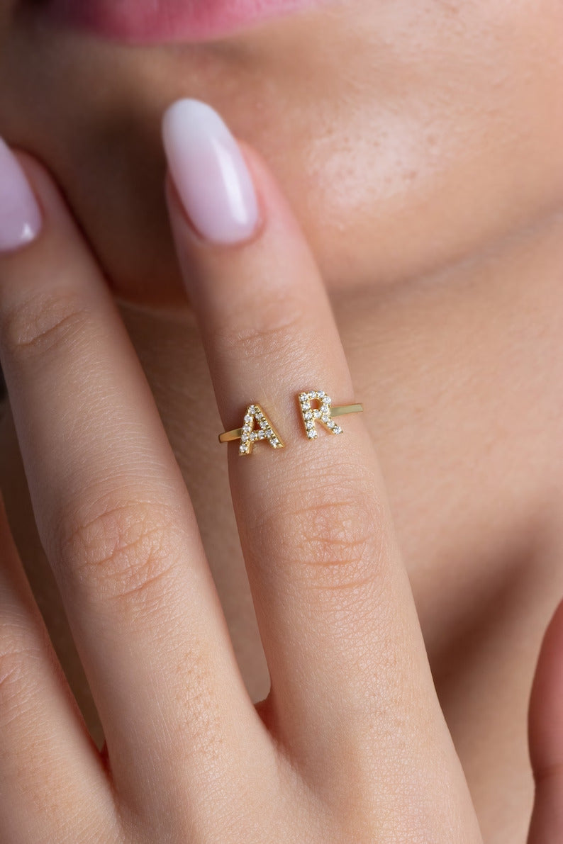 Diamond Initial Ring detail view