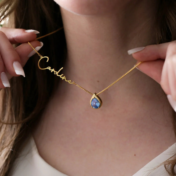 Custom Birthstone Name Necklace