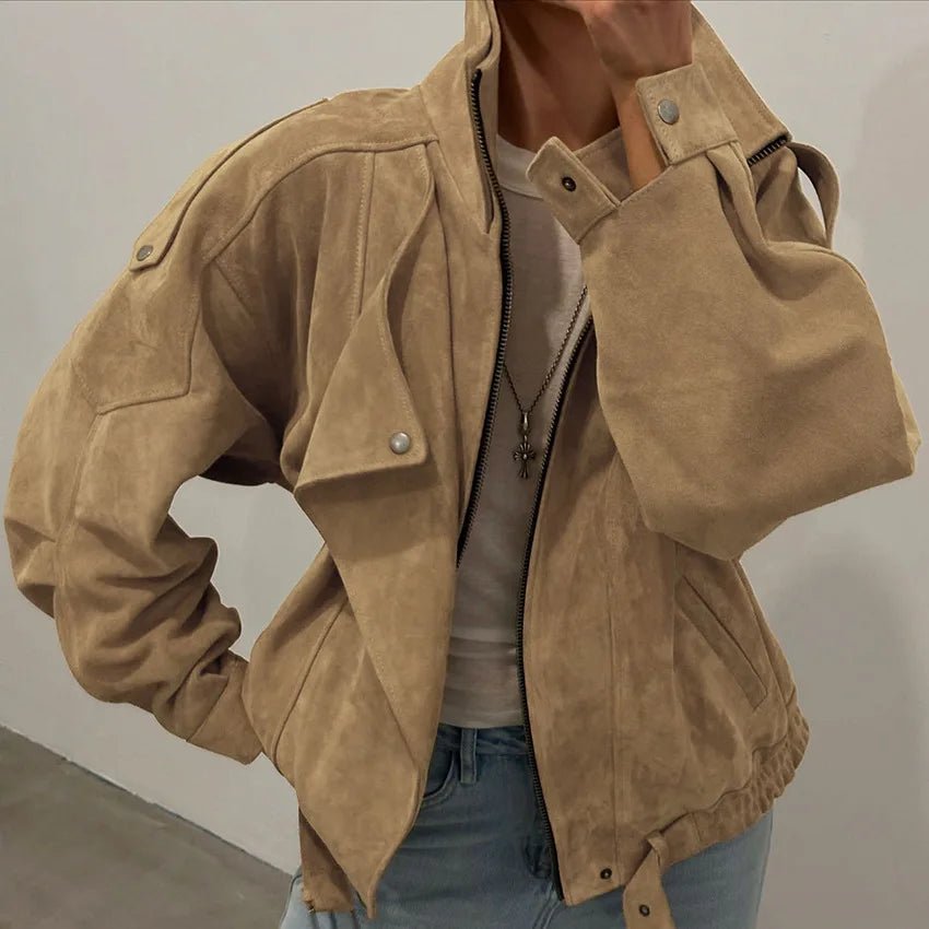 Laura Faux Suede Oversized Bomber Jacket
